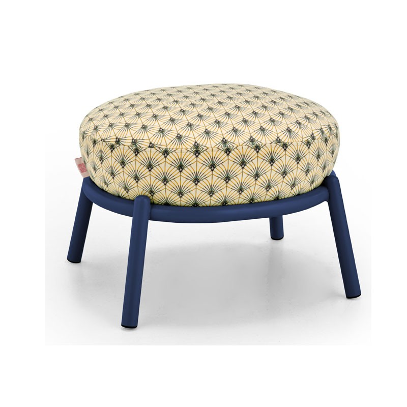 Pouf Vanity in pelle e tessuto blu