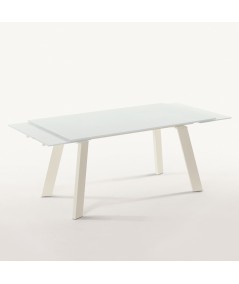 tavolo Gulliver con struttura in alluminio color bianco laccato e base in cristallo trasparente extrawhite lucido