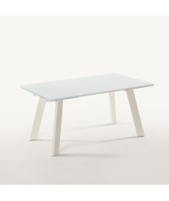 tavolo Gulliver con struttura in alluminio color bianco laccato e base in cristallo trasparente extrawhite lucido