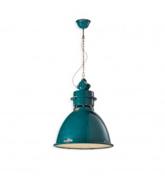 lampada a sospensione Ferroluce industrial colore verde vintage