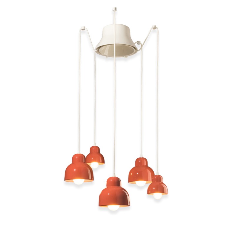 lampada Berimbau con 5 punti luce ferroluce colore arancio poke