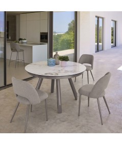Tavolo tondo Newton Keramic lucido arabescato con gambe in titanio Friulsedie