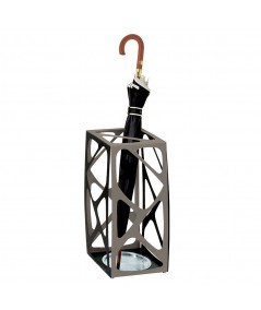 Portaombrelli Basket di Pezzani realizzato in acciaio verniciato grigio ardesia con comoda vaschetta salva gocce in accaio inox 