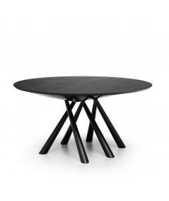 Tavolo Rotondo Forest di Midj realizzato con struttura in acciaio nero e piano in impiallacciato rovere nero