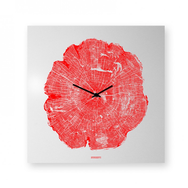 Orologio Life da parete realizzato con lamiera di metallo serigrafata a mano, disegno rosso