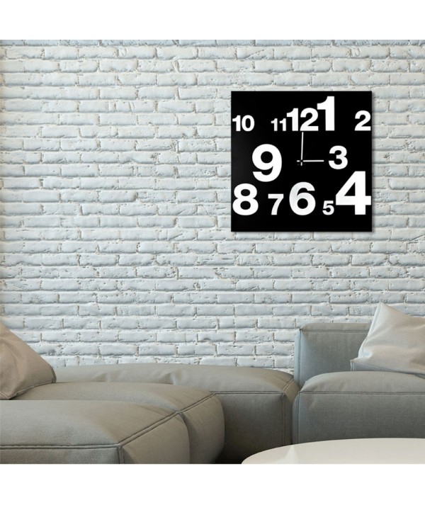 Orologio da parete Numbers realizzato su lamiera di metallo nero serigrafata a mano