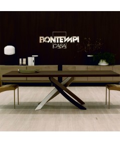 tavolo fisso artistico di bontempi in acciaio  multicolor e piano in legno massello