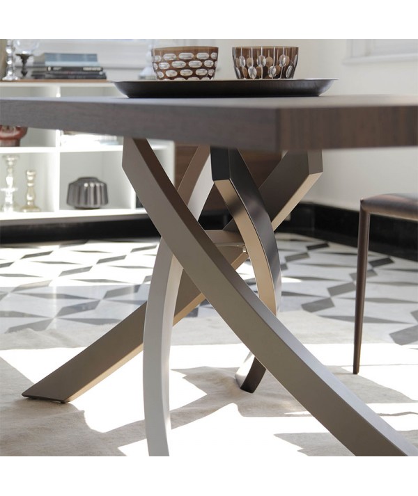 tavolo fisso artistico di bontempi in acciaio  multicolor bianco sabbia fango testa di moro e piano in legno massello