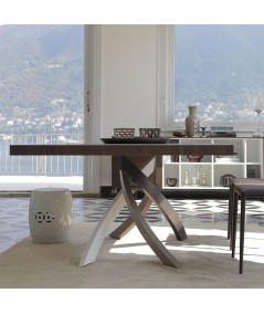 tavolo rettangolare fisso artistico di bontempi in acciaio multicolor e piano in legno massello