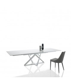 tavolo allungabile artistico in acciaio e cristallo bianco extrawhite lucido