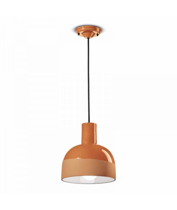 lampada a sospensione caxixi di ferroluce in ceramica arancio pesca