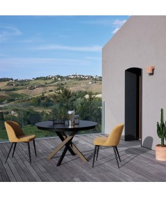 tavolo allungabile apollo di friulsedie con gambe in metallo bicolor e piano in vetro
